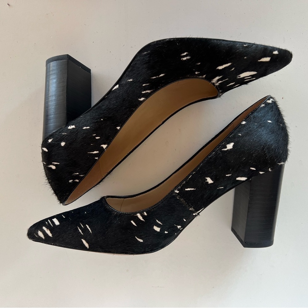 Franco Sarto Leather Cow Hair Black and White 3.35” Palma Pointy Toe Pump, 8M - Picture 6 of 10